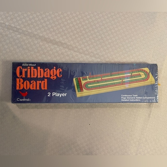 Vintage Other - Cardinal VTG Solid Wood 2 Player No. 62 Cribbage Board With Pegs New In Package.